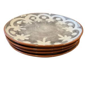 Crate & Barrel NICO  11.5” Terracotta Geometric Pattern Clay Glazed Dinner Plate